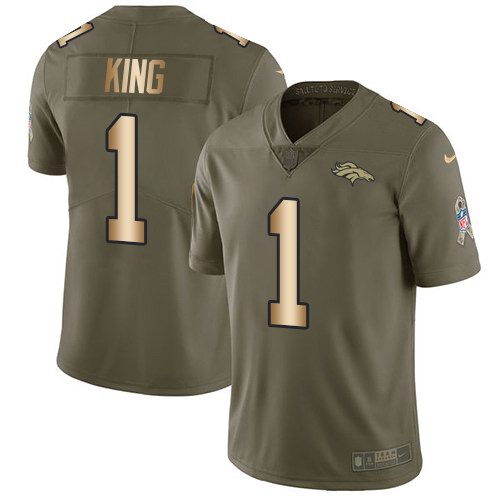 Personalized Broncos 1 Marquette King Olive Gold Salute To Service Limited Jersey