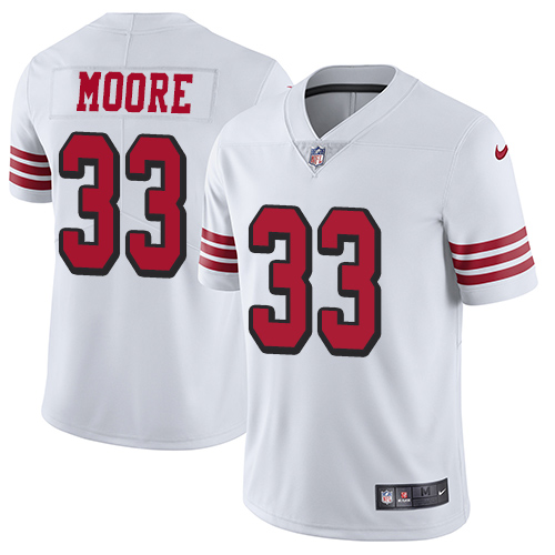 Personalized 49ers #33 Tarvarius Moore White Rush Men’s Stitched NFL Untouchable Limited Jersey