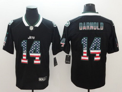 Personalized Jets 14 Sam Darnold Black USA Flag Fashion Limited Jersey