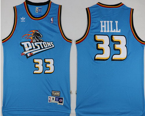 Personalized Pistons 33 Grant Hill Blue Hardwood Classics Jersey