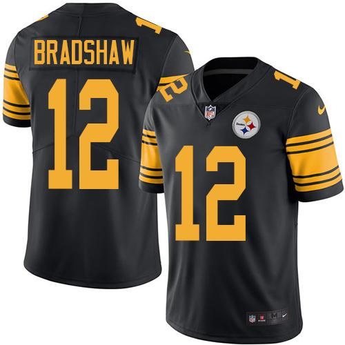 Personalized Steelers 12 Terry Bradshaw Black Color Rush Limited Jersey