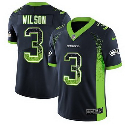Personalized Seahawks #3 Russell Wilson Steel Blue Team Color Men’s Stitched NFL Limited Rush Drift Fashion Jersey