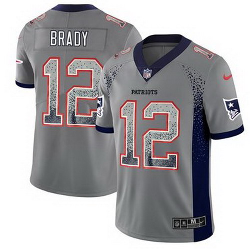 Personalized Patriots #12 Tom Brady Grey Men’s Stitched NFL Limited Rush Drift Fashion Jersey