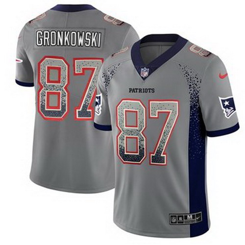 Personalized Patriots #87 Rob Gronkowski Grey Men’s Stitched NFL Limited Rush Drift Fashion Jersey