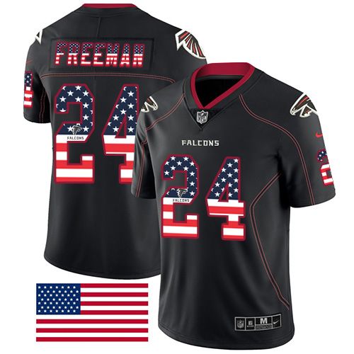 Personalized Falcons #24 Devonta Freeman Black Men’s Stitched NFL Limited Rush USA Flag Jersey
