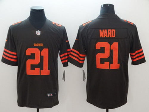 Personalized Browns 21 T.J. Ward Brown Color Rush Limited Jerseys