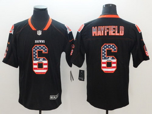 Personalized Browns 6 Baker Mayfield Black USA Flag Fashion Limited Jersey