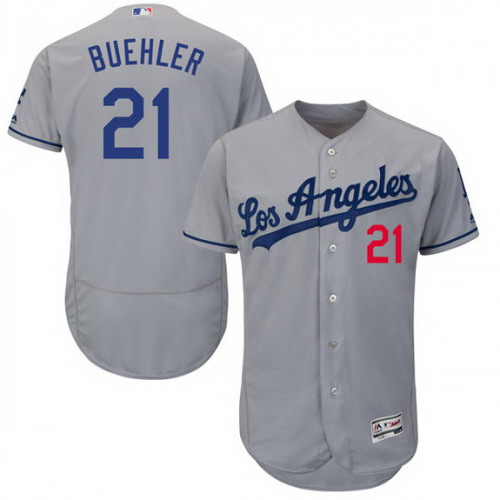 Personalized Men’s Los Angeles Dodgers #21 Walker Buehler Player Authentic Gray Flex Base Road Collection Jersey