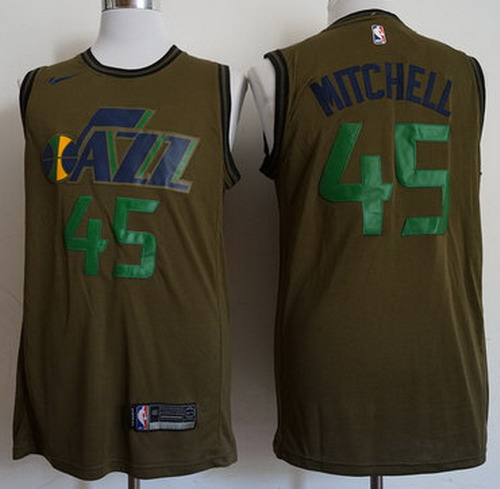 Personalized Jazz 45 Donovan Mitchell Olive Swingman Jersey