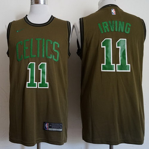 Personalized Celtics 11 Kyrie Irving Olive Swingman Jersey