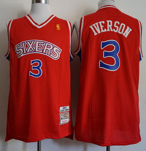 Personalized 76ers 3 Allen Iverson Red 1996-97 Red Hardwood Classics Jersey