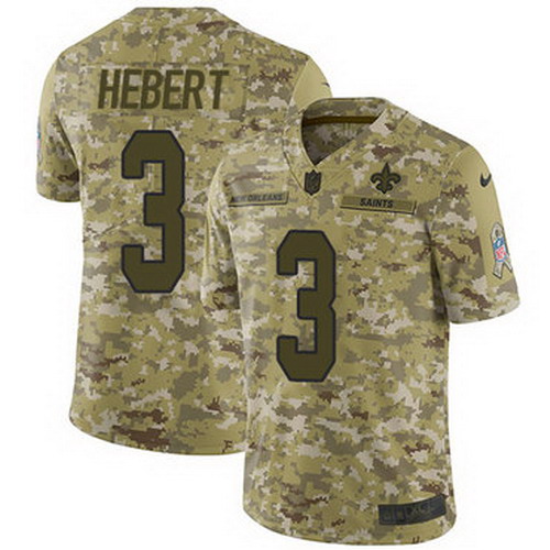 Personalized Saints #3 Bobby Hebert Camo Men’s Stitched NFL Limited 2018 Salute To Service Jersey
