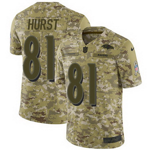 Personalized Ravens #81 Hayden Hurst Camo Men’s Stitched NFL Limited 2018 Salute To Service Jersey