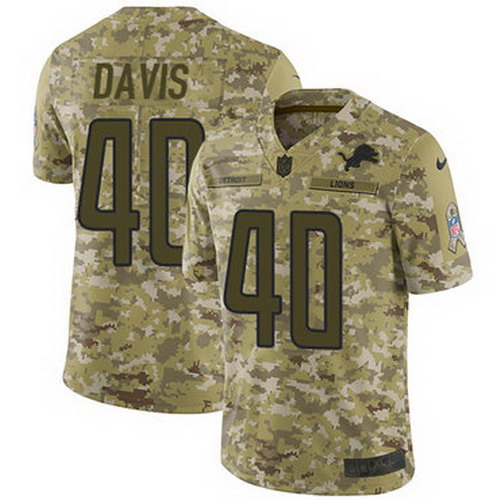 Personalized Lions #40 Jarrad Davis Camo Men’s Stitched NFL Limited 2018 Salute To Service Jersey