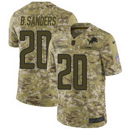 Personalized Lions #20 Barry Sanders Camo Men’s Stitched NFL Limited 2018 Salute To Service Jersey