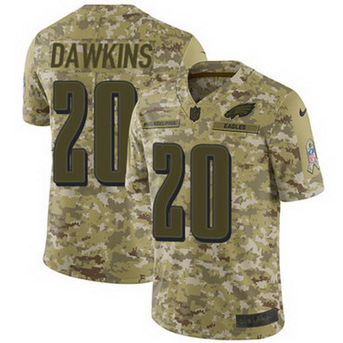 Personalized Eagles #20 Brian Dawkins Camo Men’s Stitched NFL Limited 2018 Salute To Service Jersey