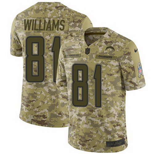 Personalized Chargers #81 Mike Williams Camo Men’s Stitched NFL Limited 2018 Salute To Service Jersey