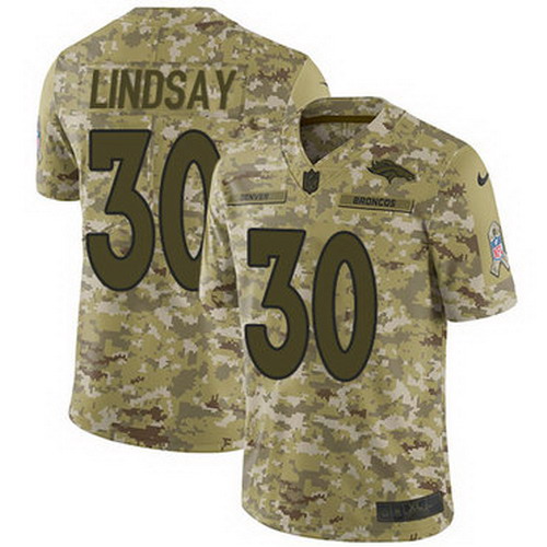 Personalized Broncos #30 Phillip Lindsay Camo Men’s Stitched NFL Limited 2018 Salute To Service Jersey