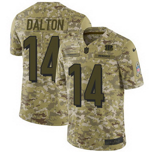 Personalized Bengals #14 Andy Dalton Camo Men’s Stitched NFL Limited 2018 Salute To Service Jersey