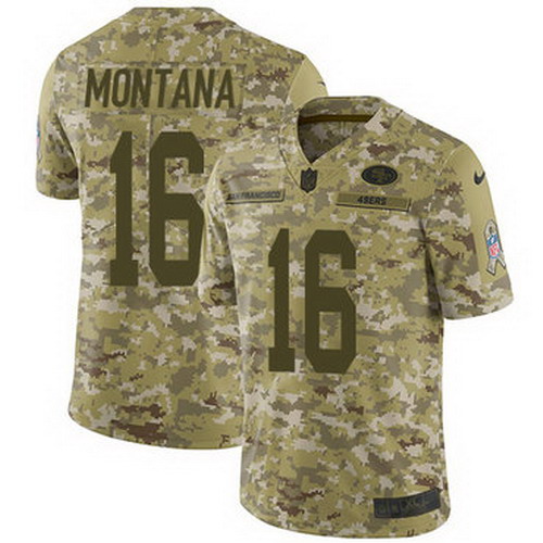 Personalized 49ers #16 Joe Montana Camo Men’s Stitched NFL Limited 2018 Salute To Service Jersey