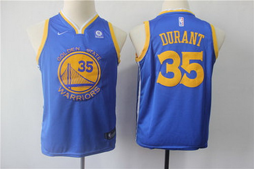 Personalized Youth Warriors 35 Kevin Durant Blue Youth Swingman Jersey