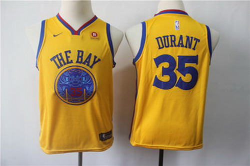Personalized Youth Warriors 35 Kevin Durant Gold City Edition Youth Swingman Jersey