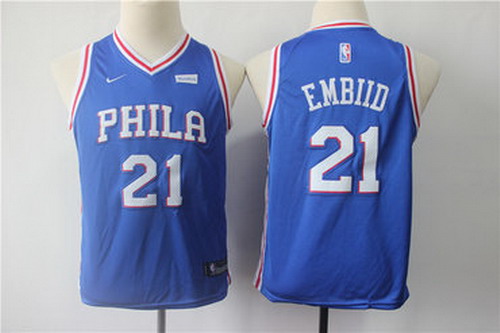Personalized Youth 76ers 21 Joel Embiid Blue Youth Swingman Jersey