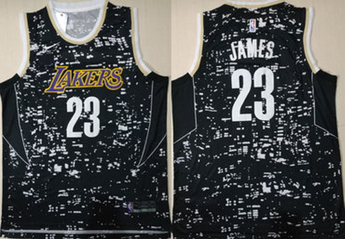 Personalized Lakers 23 Lebron James Black City Luminous Swingman Jersey