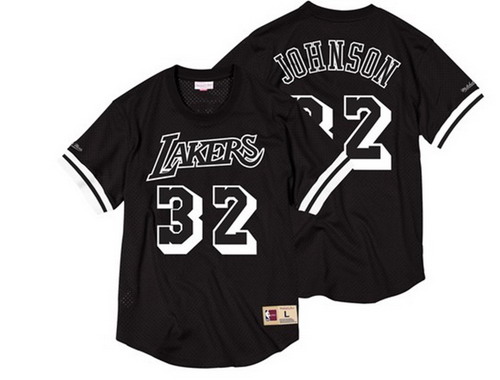 Personalized Lakers 32 Magic Johnson Black Short Sleeve Mitchell & Ness Jersey