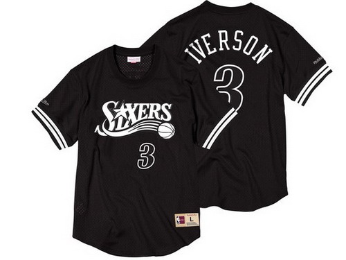Personalized 76ers 3 Allen Iverson Black Short Sleeve Mitchell & Ness Jersey