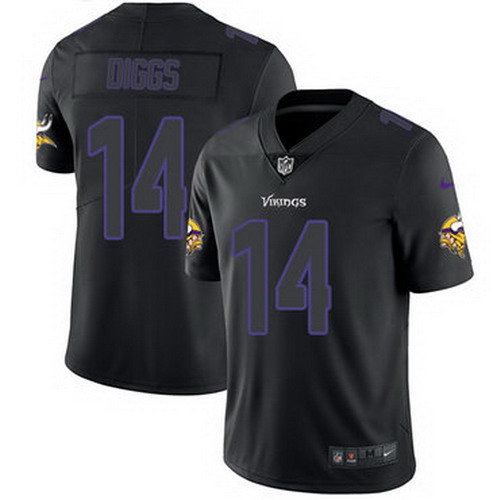 Personalized Vikings #14 Stefon Diggs Black Men’s Stitched NFL Limited Rush Impact Jersey