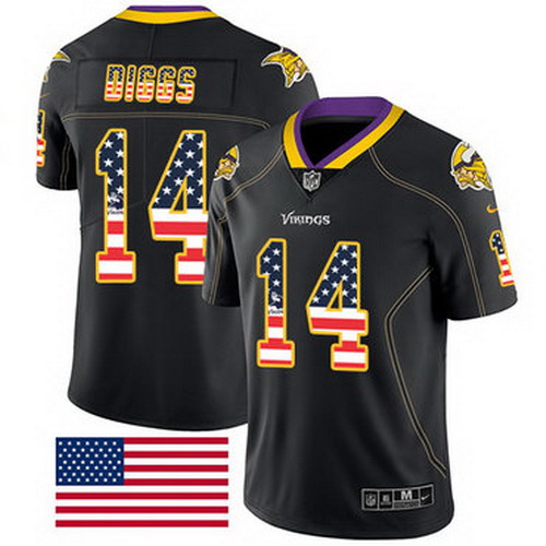 Personalized Vikings #14 Stefon Diggs Black Men’s Stitched NFL Limited Rush USA Flag Jersey