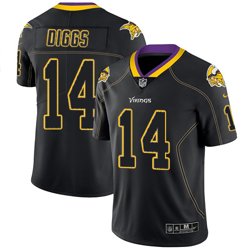 Personalized Vikings #14 Stefon Diggs Lights Out Black Men’s Stitched NFL Limited Rush Jersey