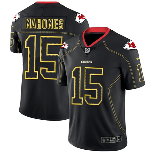 Personalized Chiefs #15 Patrick Mahomes Lights Out Black Men’s Stitched NFL Limited Rush Jersey