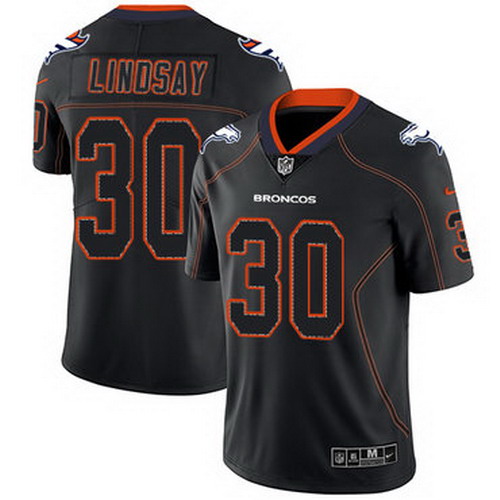 Personalized Broncos #30 Phillip Lindsay Lights Out Black Men’s Stitched NFL Limited Rush Jersey