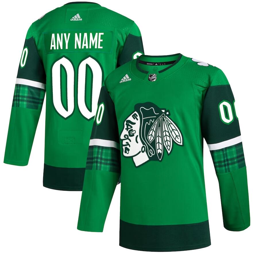 Personalized Men’s Chicago Blackhawks Kelly Green St. Patrick’s Day Authentic Jersey