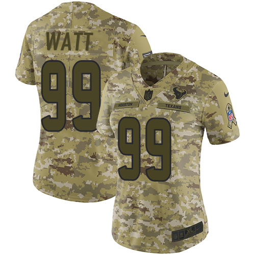 Personalized Texans #99 J.J. Watt Camo Women’s Stitched NFL Limited 2018 Salute to Service Jersey