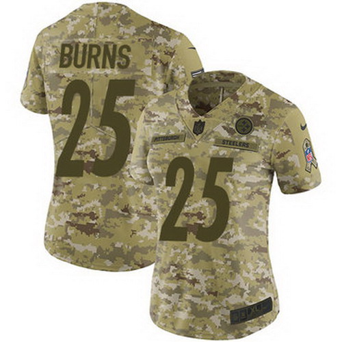 Personalized Steelers #25 Artie Burns Camo Women’s Stitched NFL Limited 2018 Salute to Service Jersey