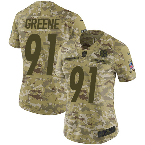 Personalized Steelers #91 Kevin Greene Camo Women’s Stitched NFL Limited 2018 Salute to Service Jersey