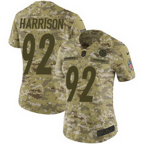 Personalized Steelers #92 James Harrison Camo Women’s Stitched NFL Limited 2018 Salute to Service Jersey