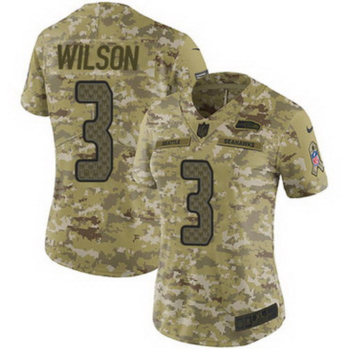 Personalized Seahawks #3 Russell Wilson Camo Women’s Stitched NFL Limited 2018 Salute to Service Jersey