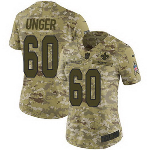 Personalized Saints #60 Max Unger Camo Women’s Stitched NFL Limited 2018 Salute to Service Jersey