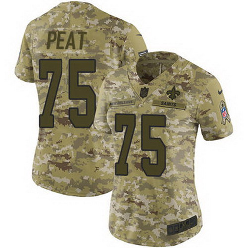 Personalized Saints #75 Andrus Peat Camo Women’s Stitched NFL Limited 2018 Salute to Service Jersey