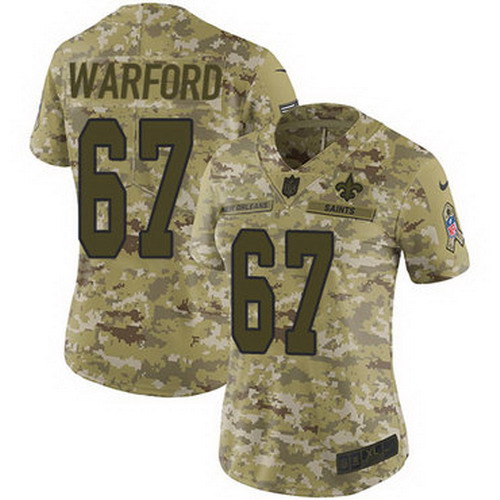 Personalized Saints #67 Larry Warford Camo Women’s Stitched NFL Limited 2018 Salute to Service Jersey