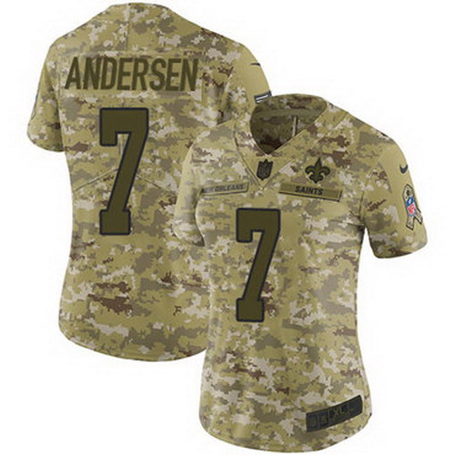 Personalized Saints #7 Morten Andersen Camo Women’s Stitched NFL Limited 2018 Salute to Service Jersey