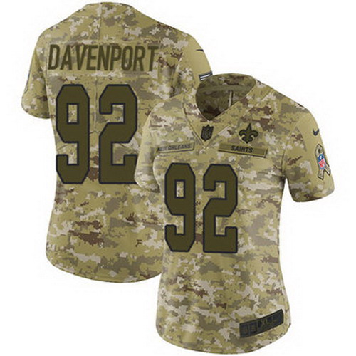 Personalized Saints #92 Marcus Davenport Camo Women’s Stitched NFL Limited 2018 Salute to Service Jersey