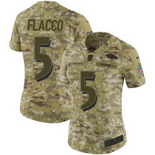 Personalized Ravens #5 Joe Flacco Camo Women’s Stitched NFL Limited 2018 Salute to Service Jersey