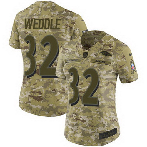 Personalized Ravens #32 Eric Weddle Camo Women’s Stitched NFL Limited 2018 Salute to Service Jersey