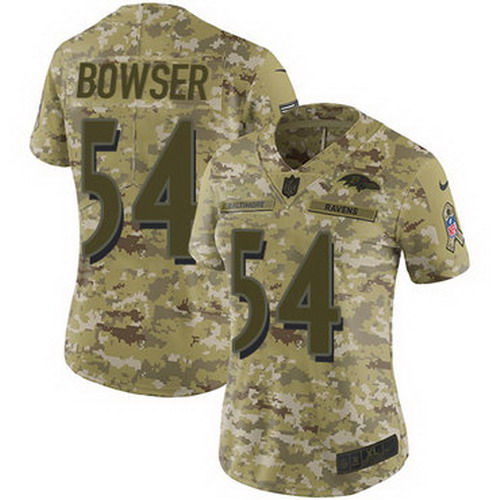 Personalized Ravens #54 Tyus Bowser Camo Women’s Stitched NFL Limited 2018 Salute to Service Jersey