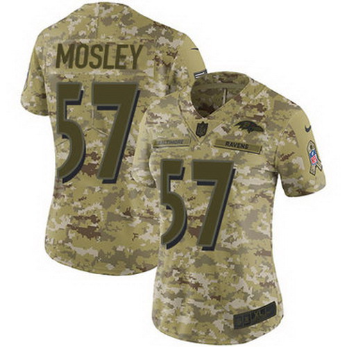 Personalized Ravens #57 C.J. Mosley Camo Women’s Stitched NFL Limited 2018 Salute to Service Jersey